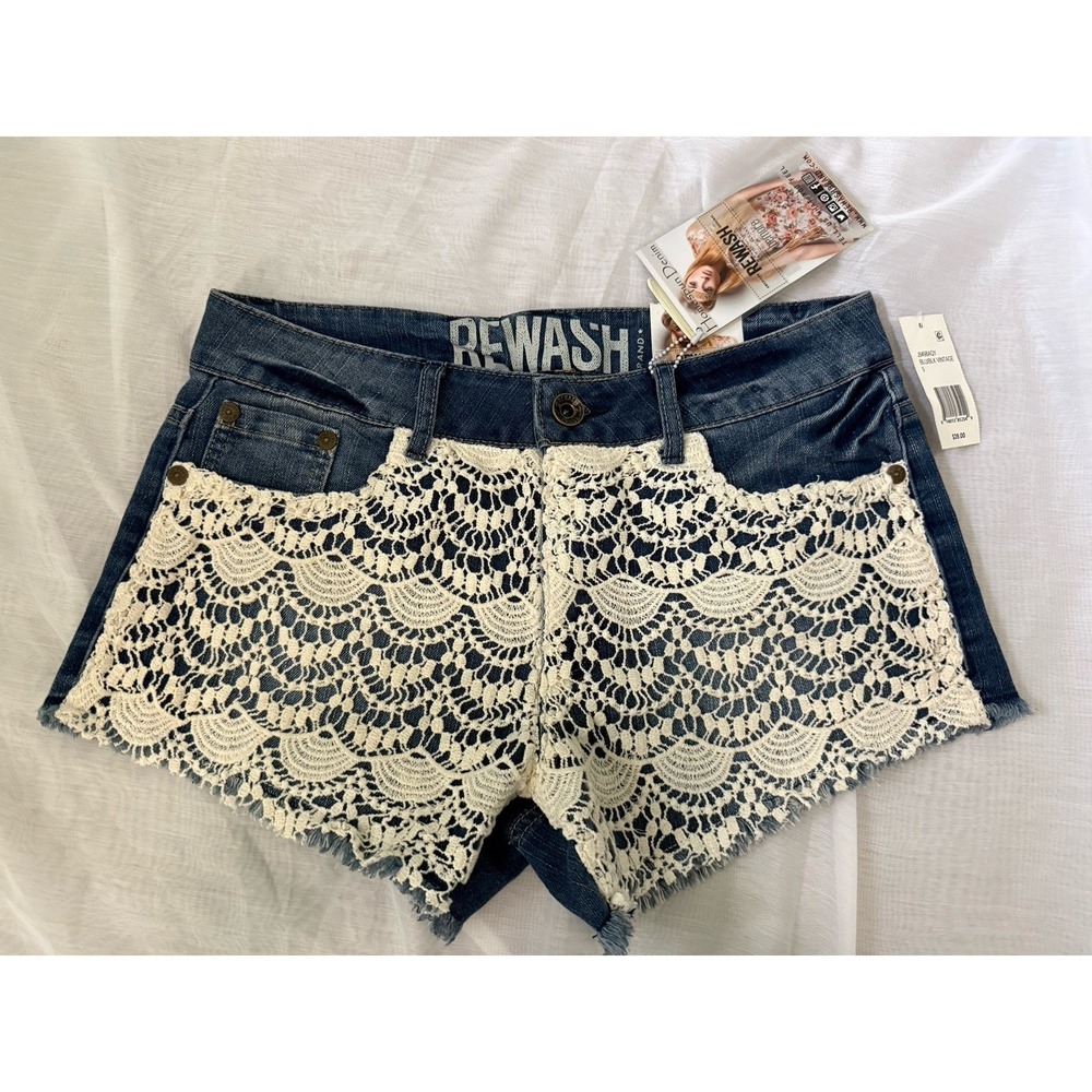 Rewash Boho Style Jean Shorts Size 9 Crochet Lace Overlay Cutoffs